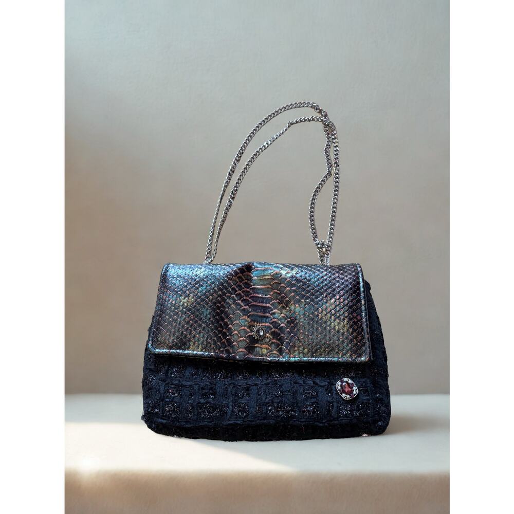 Minime Embossed Leather/ Tweed Medium Sac